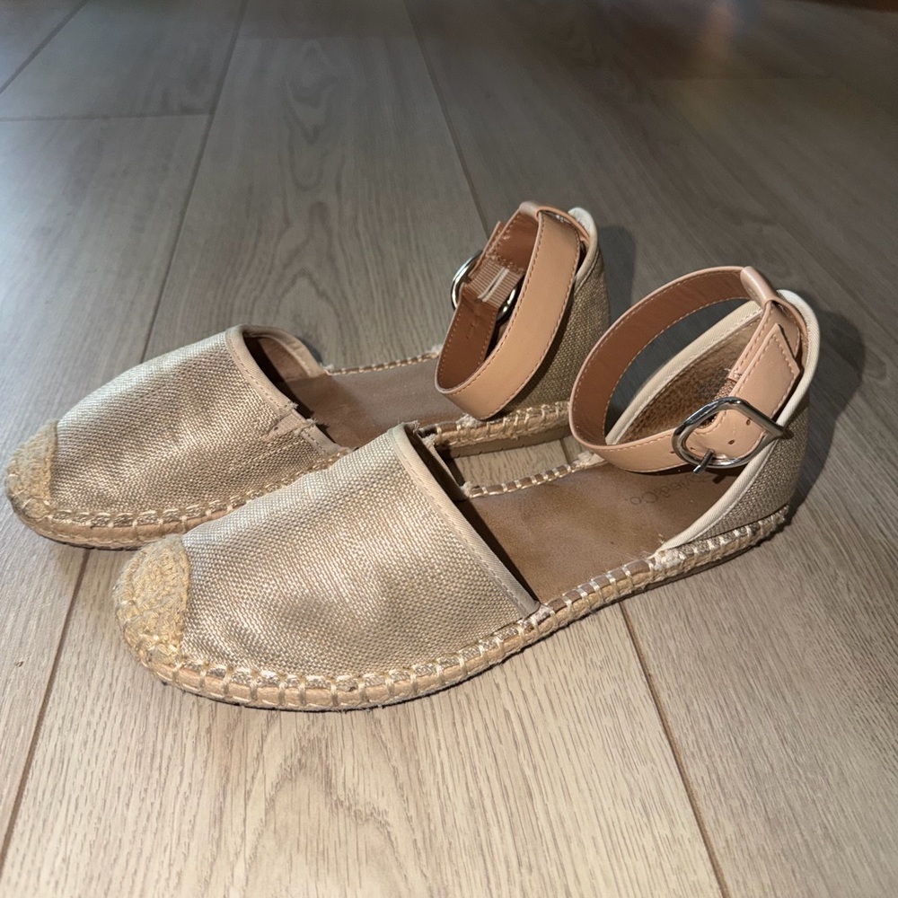 Style & Co. Beige Canvas Espadrille Ankle-Strap Flats